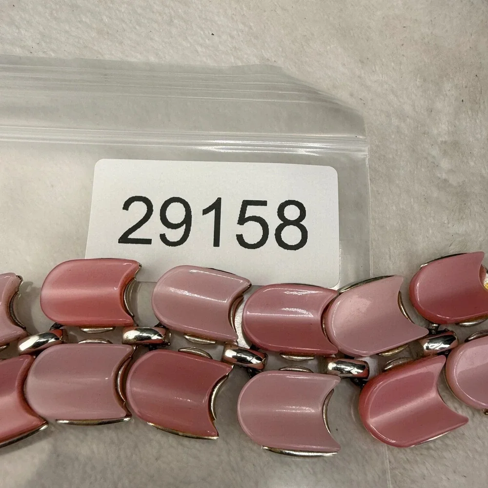 Vintage Lisner REPAIR Bracelet Pink Thermoset Silver Tone Mid-Century 7in READ